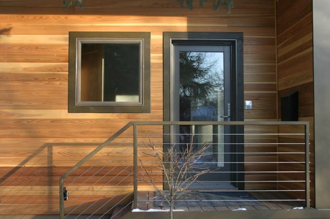 Linden Hlls Customized WeeHouse Four Square Prefab Home, View Of Exterior Front Entry.