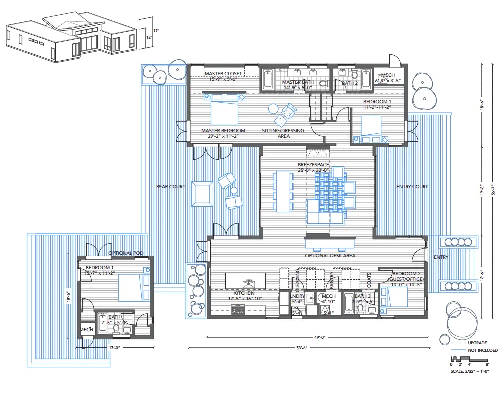 Blu Homes Breezehouse Prefab Home Three Bedroom Floor Plan.