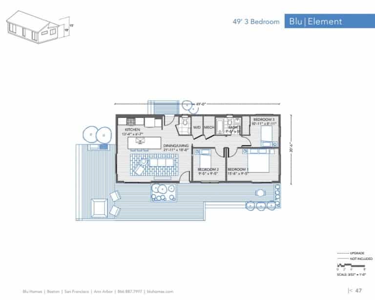 Blu Homes Element 3 BR 1.5 BA Floor Plan ModernPrefabs