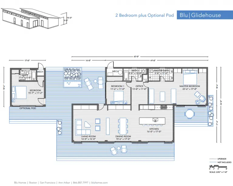 Blu Homes Glidehouse 2 BR + Pod Floor Plan ModernPrefabs