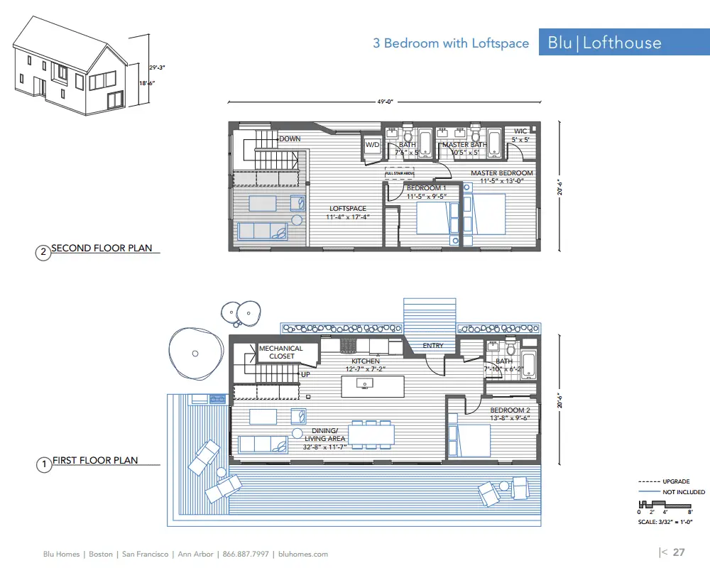 Blu Homes Lofthouse Prefab Home Three Bedroom Plus Loft Floor Plan.