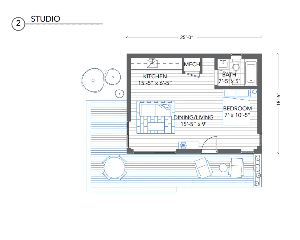 Blu Homes Origin prefab home studio module floor plan.
