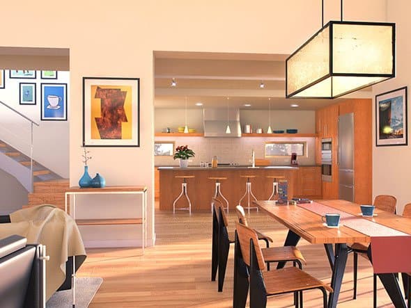 Blu Homes Sidebreeze prefab home dining room.