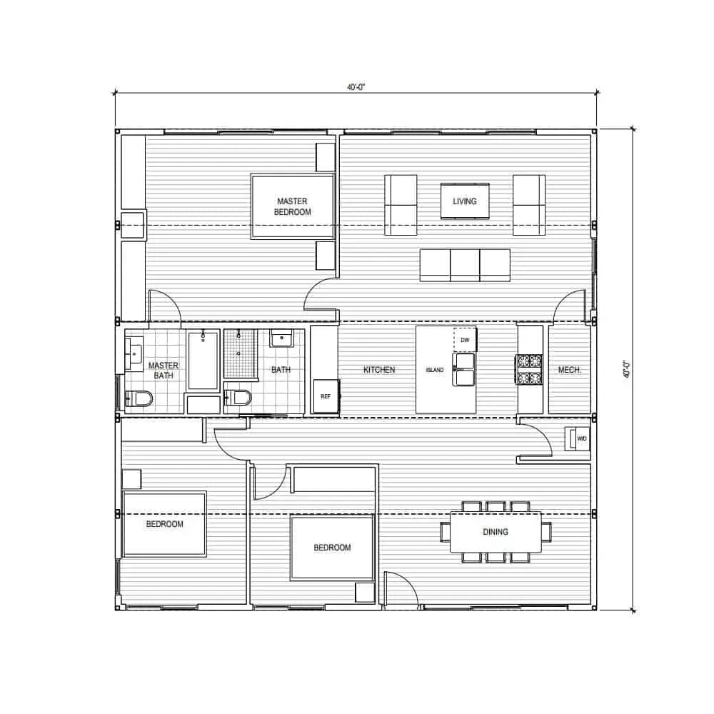 Connect Homes Connect 5 prefab home three bedroom floor plan.