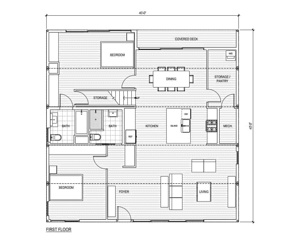 Connect Homes Connect 7 prefab home first level floor plan.