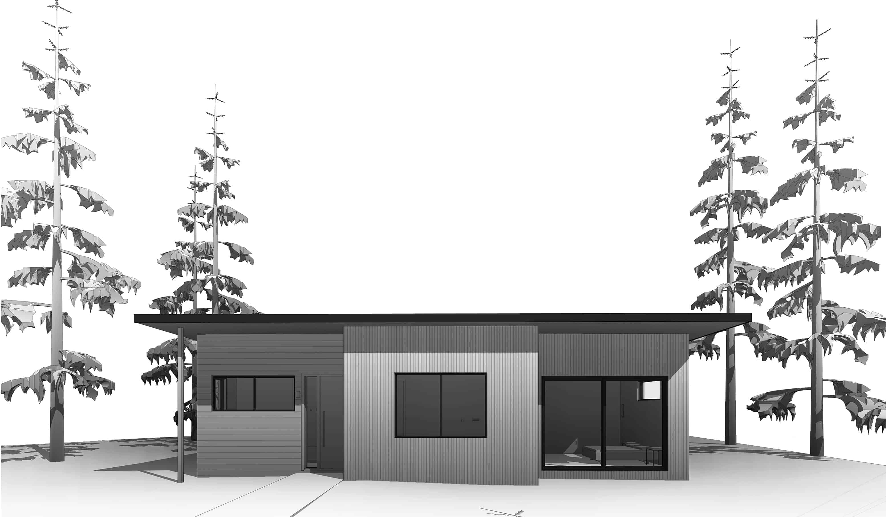 Dvele Midgard modern prefab home - front elevation drawing.