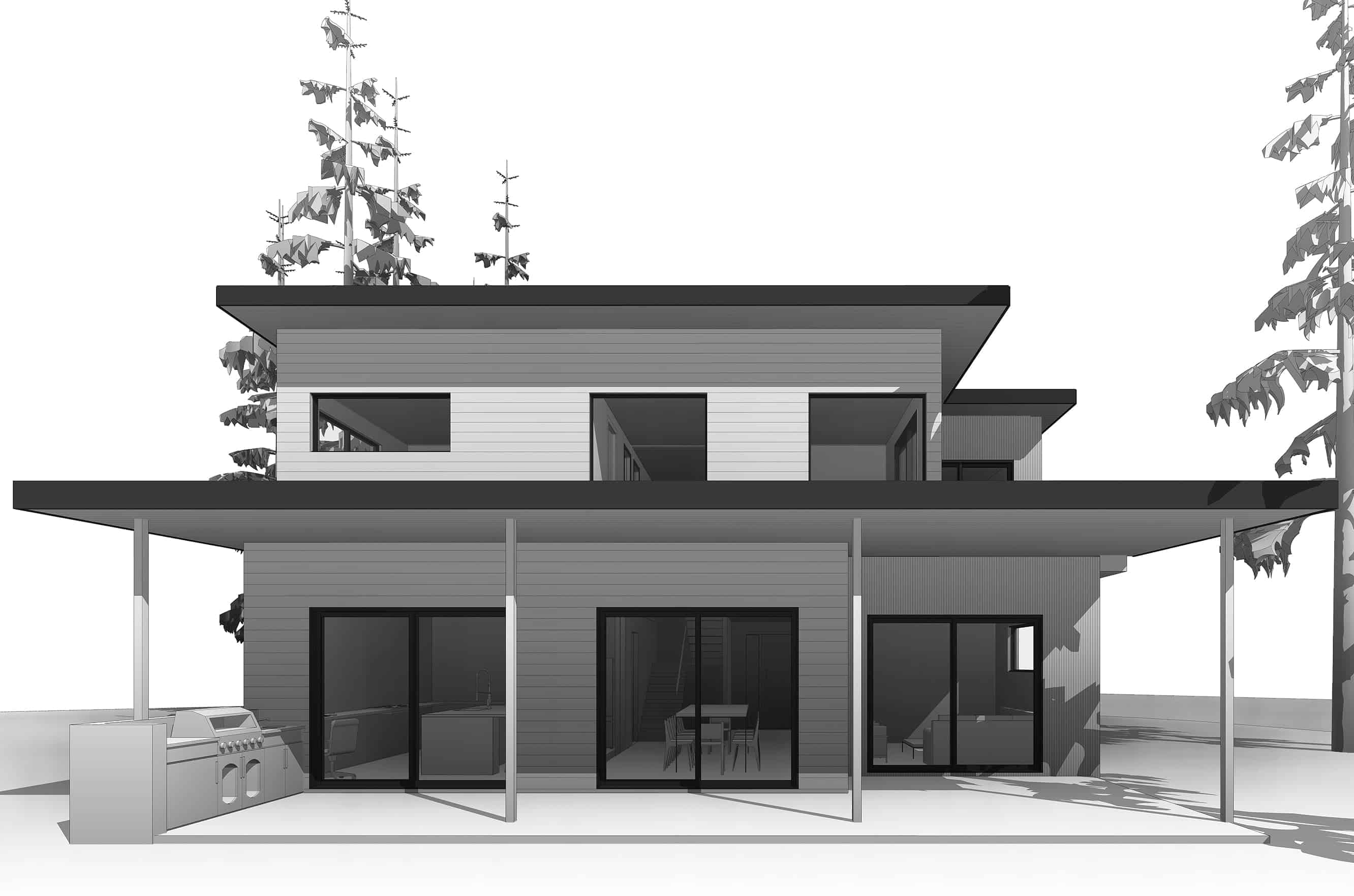 Dvele Hoyde modern prefab home model - rear elevation.
