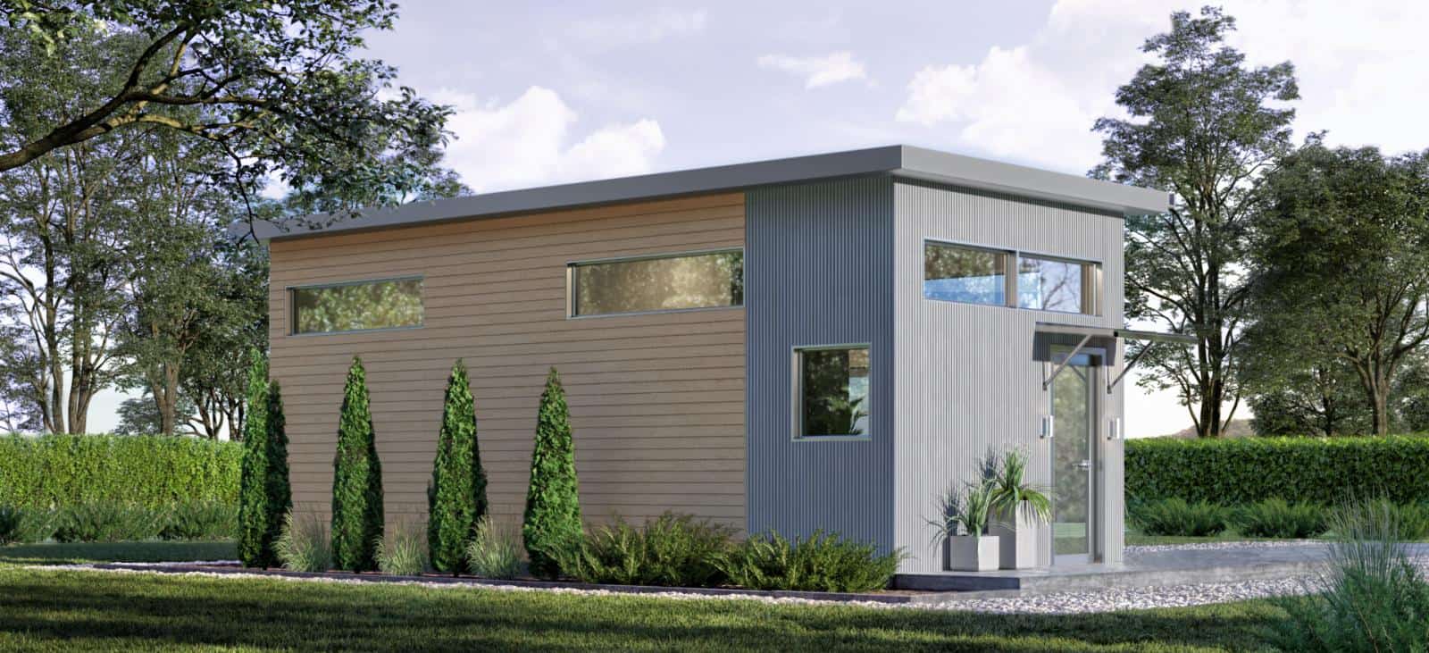 Summit Mini Home small prefab home or ADU by Dvele - exterior rear and side view.