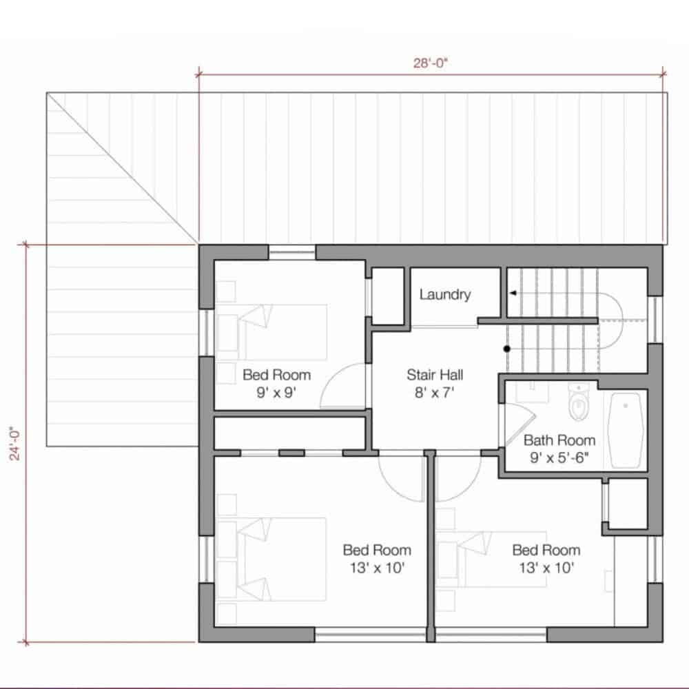 Go Home 1500 sf ft by Go Logic second level floor plan.