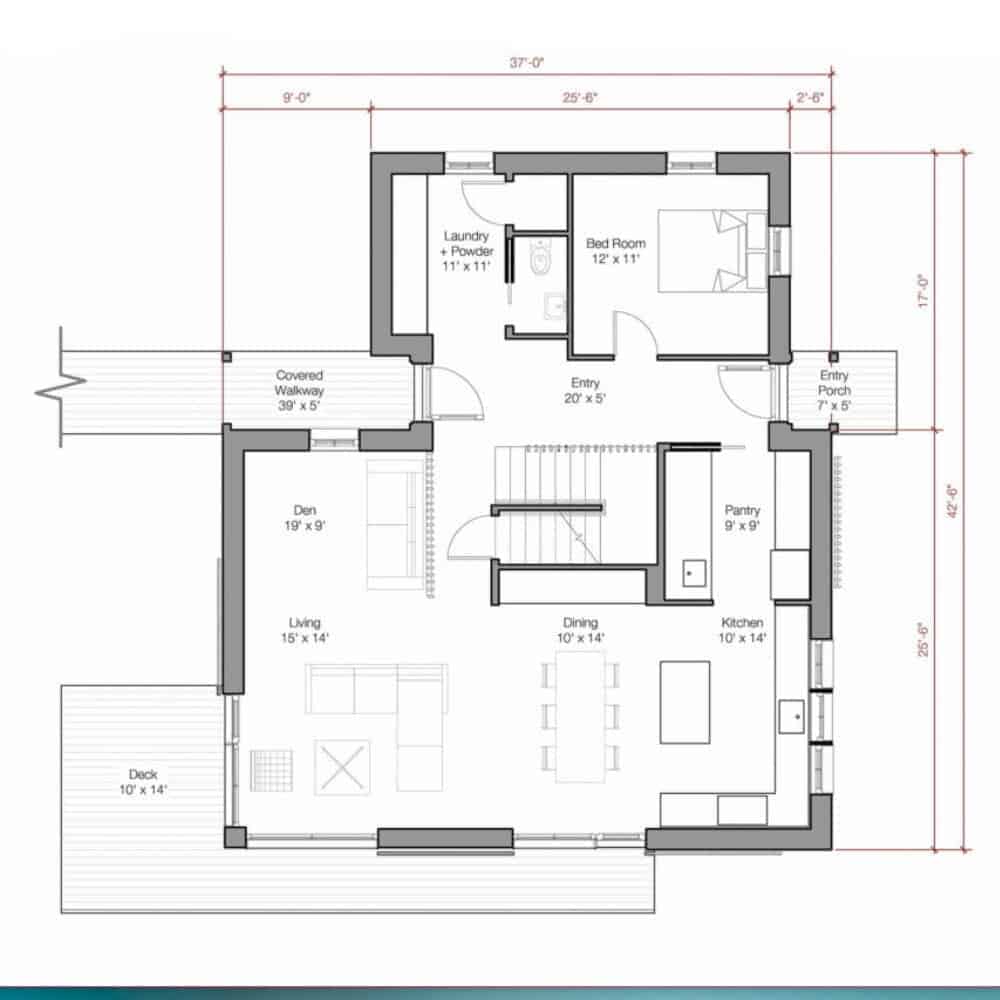 Go Home 2300 sq ft by Go Logic prefab home first level floor plan.