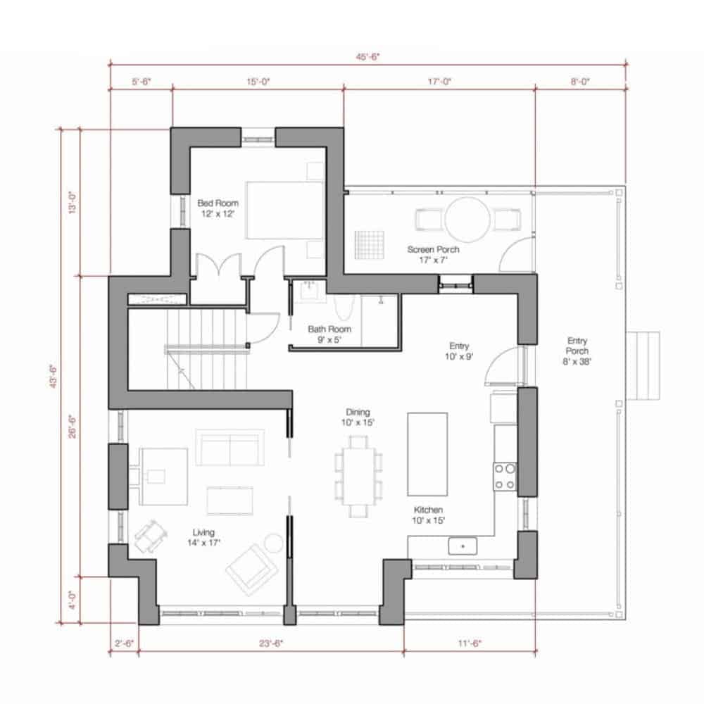 Go Home 2500 sq ft by Go Logic prefab home first level floor plan.