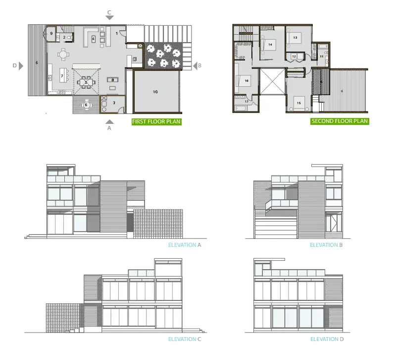 LivingHomes RK1.3 prefab home - plans and elevation.
