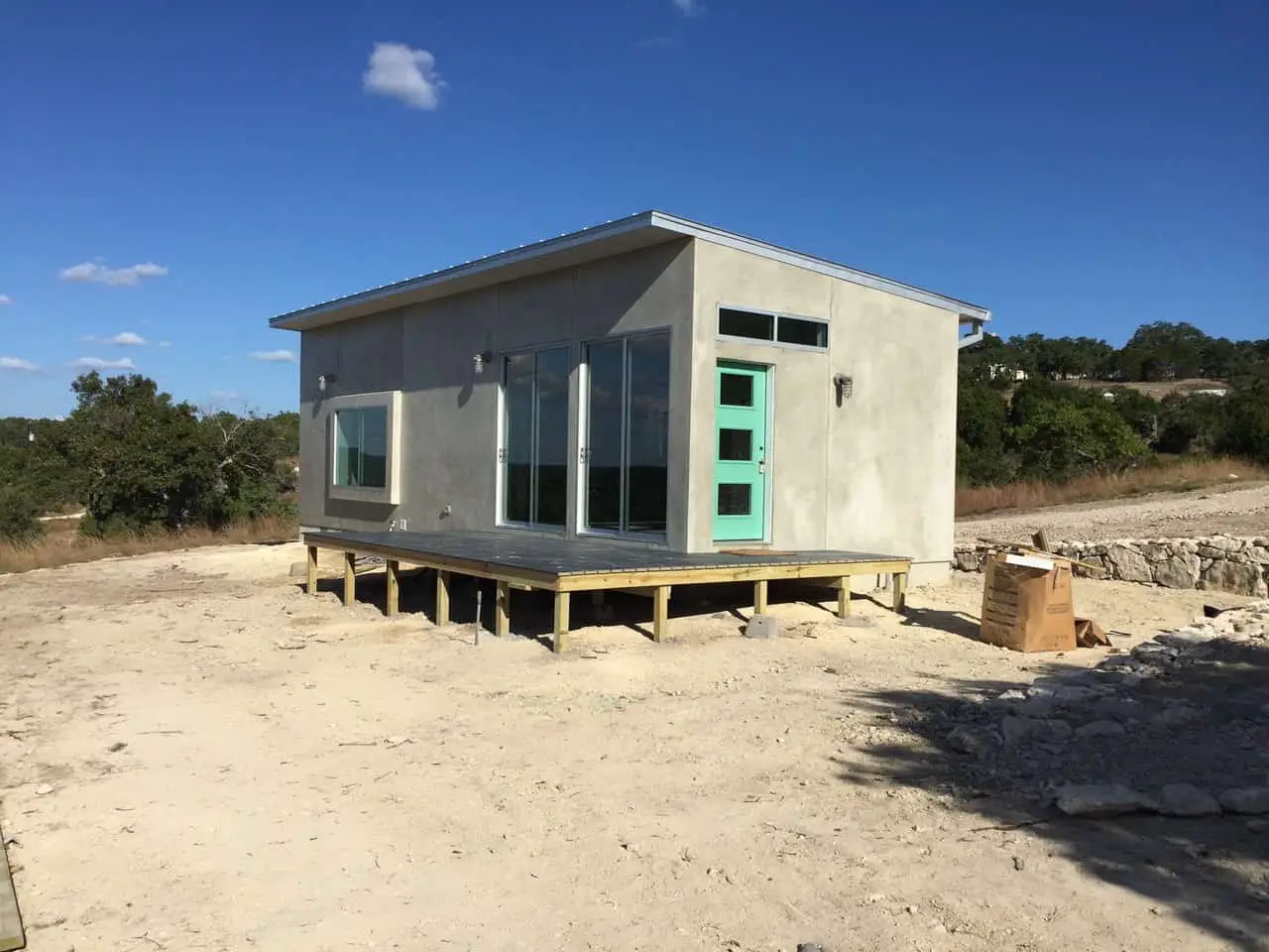 MA Modular Grand-Ma prefab home model - image of rear exterior and deck after construction complete.