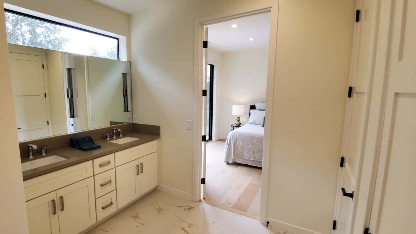 Master bathroom of a custom modular prefab home build in Santa Cruz, California by DigzPrefab by NYUDesigns.