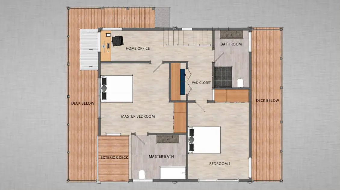 The Love Shack prefab home second floor plans.