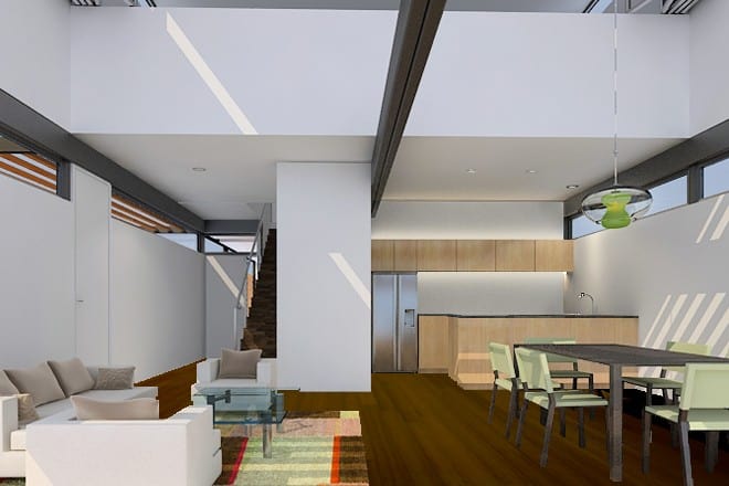 LivingHomes CK4 prefab home - rendering of interior.