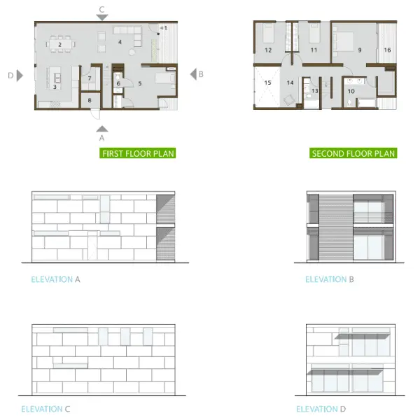LivingHomes CK7.1 prefab home plans and elevation drawings.