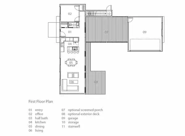 MA Modular Blue Crest prefab home - plans for the first floor.