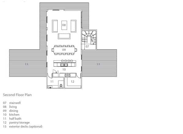 MA Modular Fire Island prefab home plans - first floor.