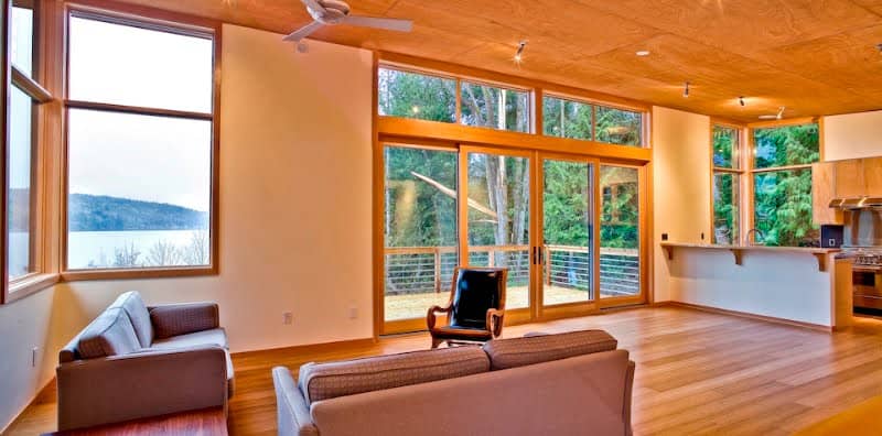 Method Homes Cabin Series Model 2 prefab home - view of open living space.