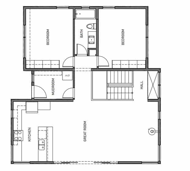 Method Homes Cabin Series Model 2 prefab home model - floor plan.