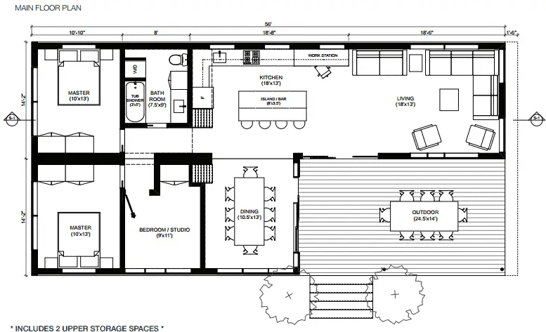 miniHome Cali Duo 1 prefab home - floor plan.