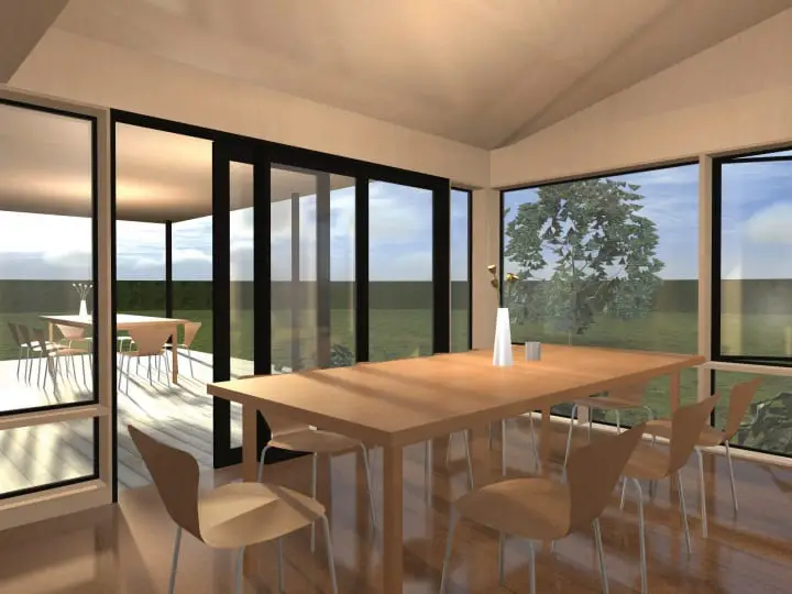miniHome Cali Duo 1 prefab home - dining area and deck doors.