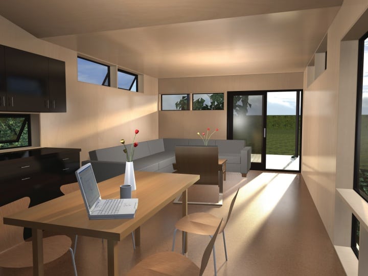 miniHome Cali Series Solo 2 prefab home - living area (rendering)