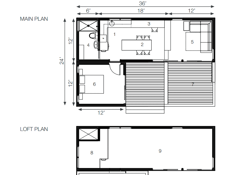 miniHome Duo 36 + 12 prefab home - floor plan