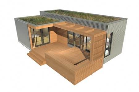 miniHome Duo 36 + 12 prefab home - home from above and green roof.