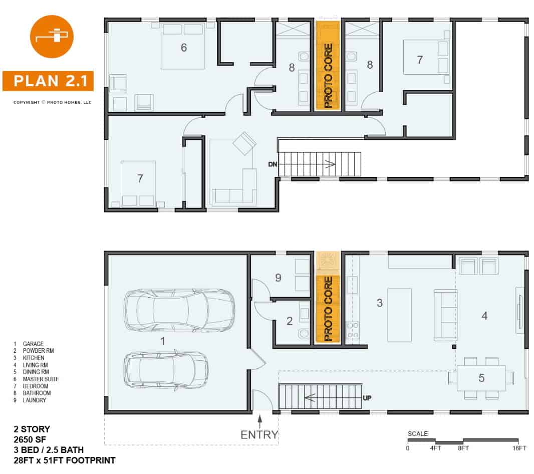Proto Homes model 2.1 prefab home floor plan.
